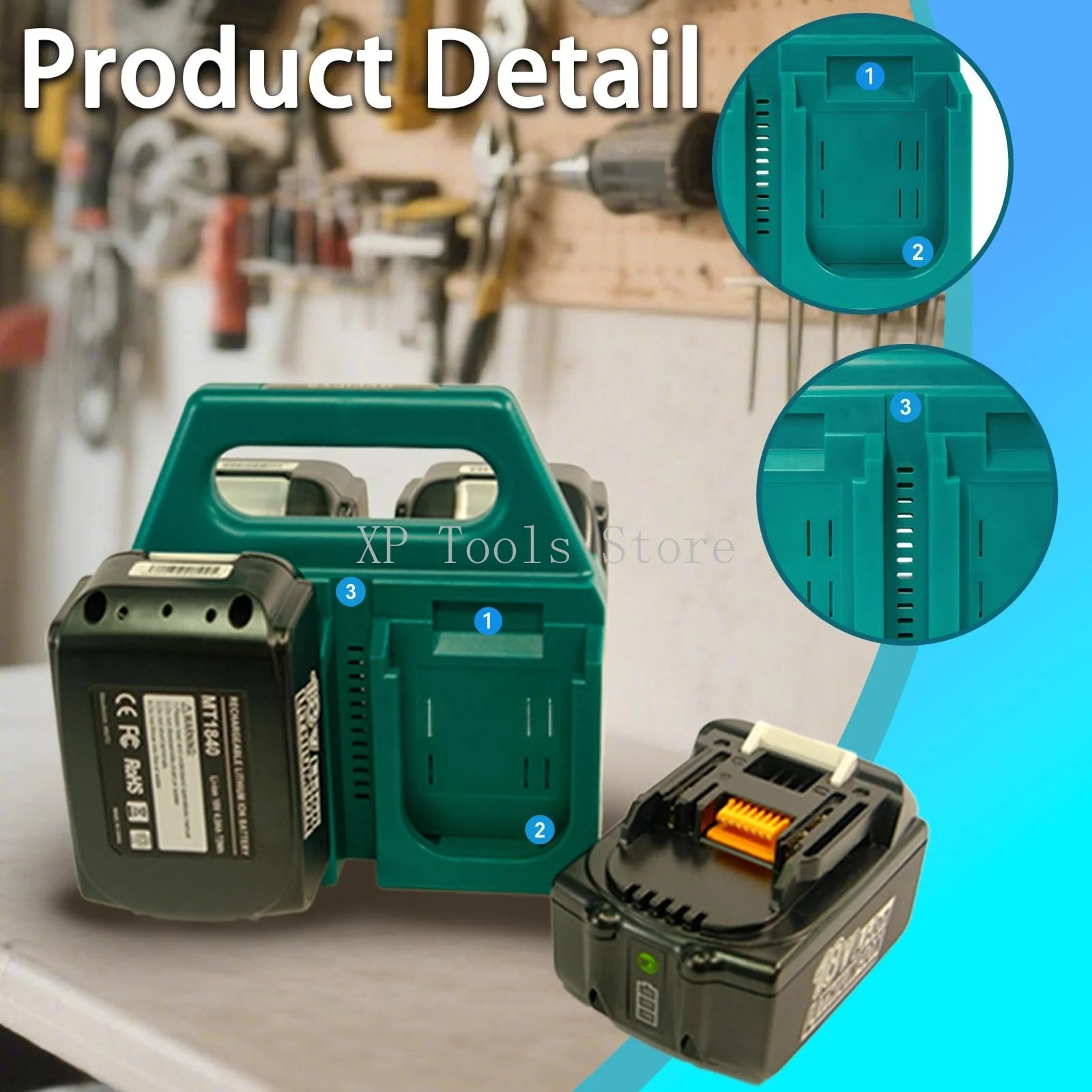 Double Function Portable Rack with Handle: For Makita 18V Battery Storage Charger Stand Fast Charging Station Toolbox with Tools