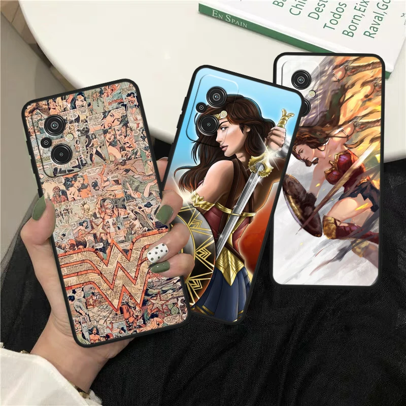 W-wonders Woman Cute For Xiaomi Redmi K60 12C 12 11A A1 11 10C 10X 9T 9C 9AT 8A Pro Silicone Black Phone Case