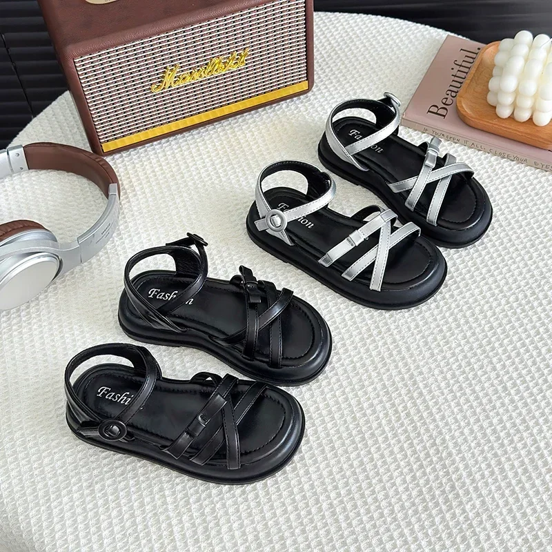 Girls Beach Shoes Bow-knot 2025 Summer Brand New Soft Open Toes Fashion Kids Sandals Princess Sweet Style Anti-slippery Shoes