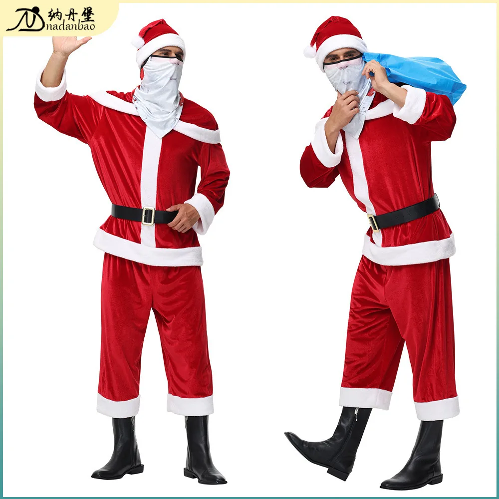 

2024 Winter New Plush Santa Claus Clothing Red Hat Long Sleeve Christmas Set