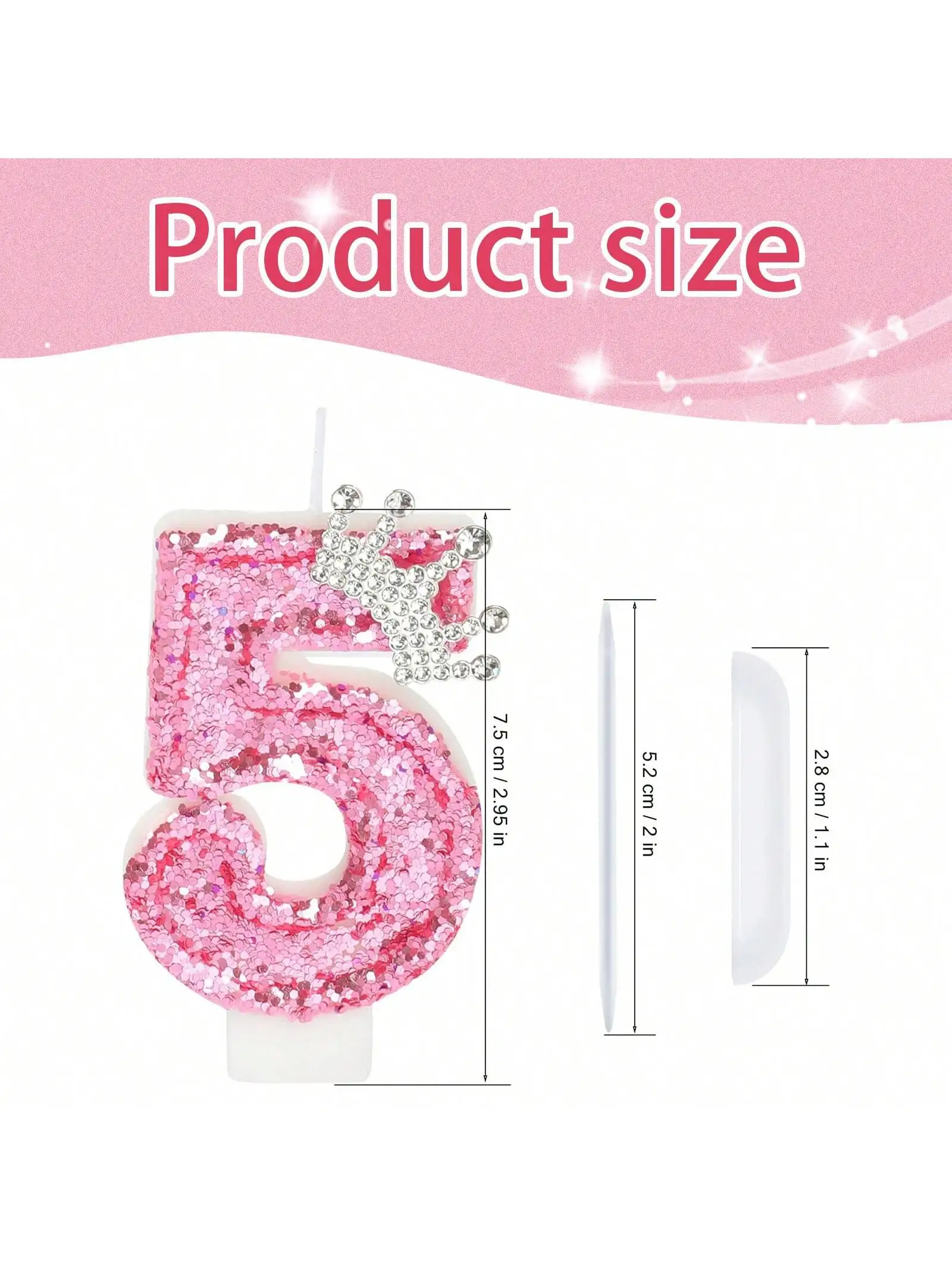 Cake Numeral Candles ，Birthday Candle  pink Colour Creative Candle Princess Crown Girl Happy Birthday Party Decoration