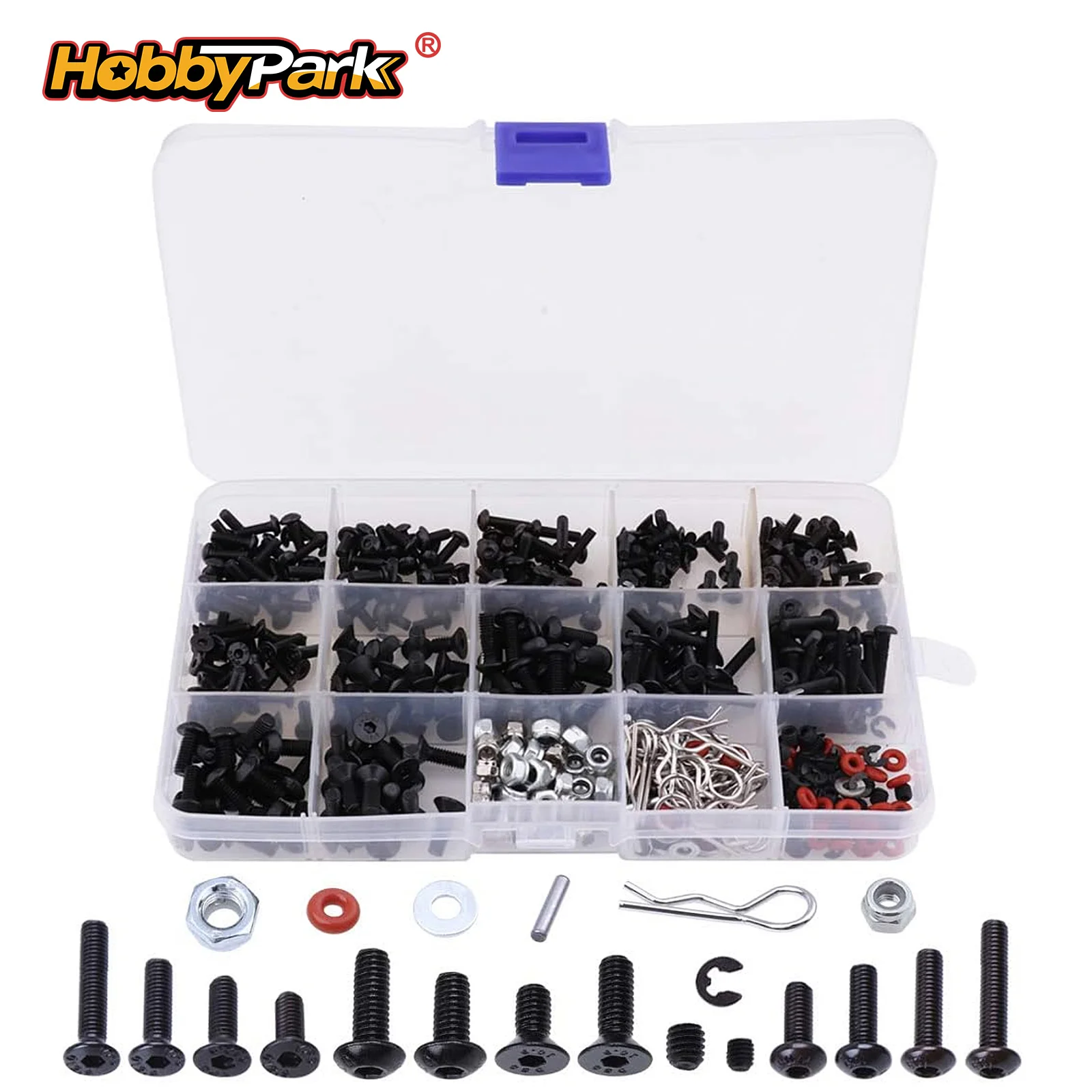 Hobbypark RC-Schraubensatz, Sortiment an Hardware-Befestigungselementen für Traxxas Axial Redcat HPI Arrma Losi 1/8 1/10 1/12 1/16, 500 Stück