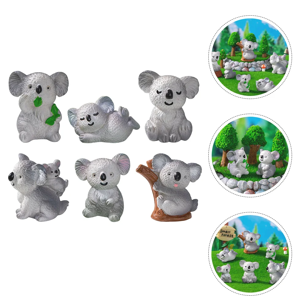 Figurines de Koala miniatures en résine, 6 pièces, artisanat, décor d'animaux adorables, paysage, maison, gâteau, voiture, jardin, petites Statues