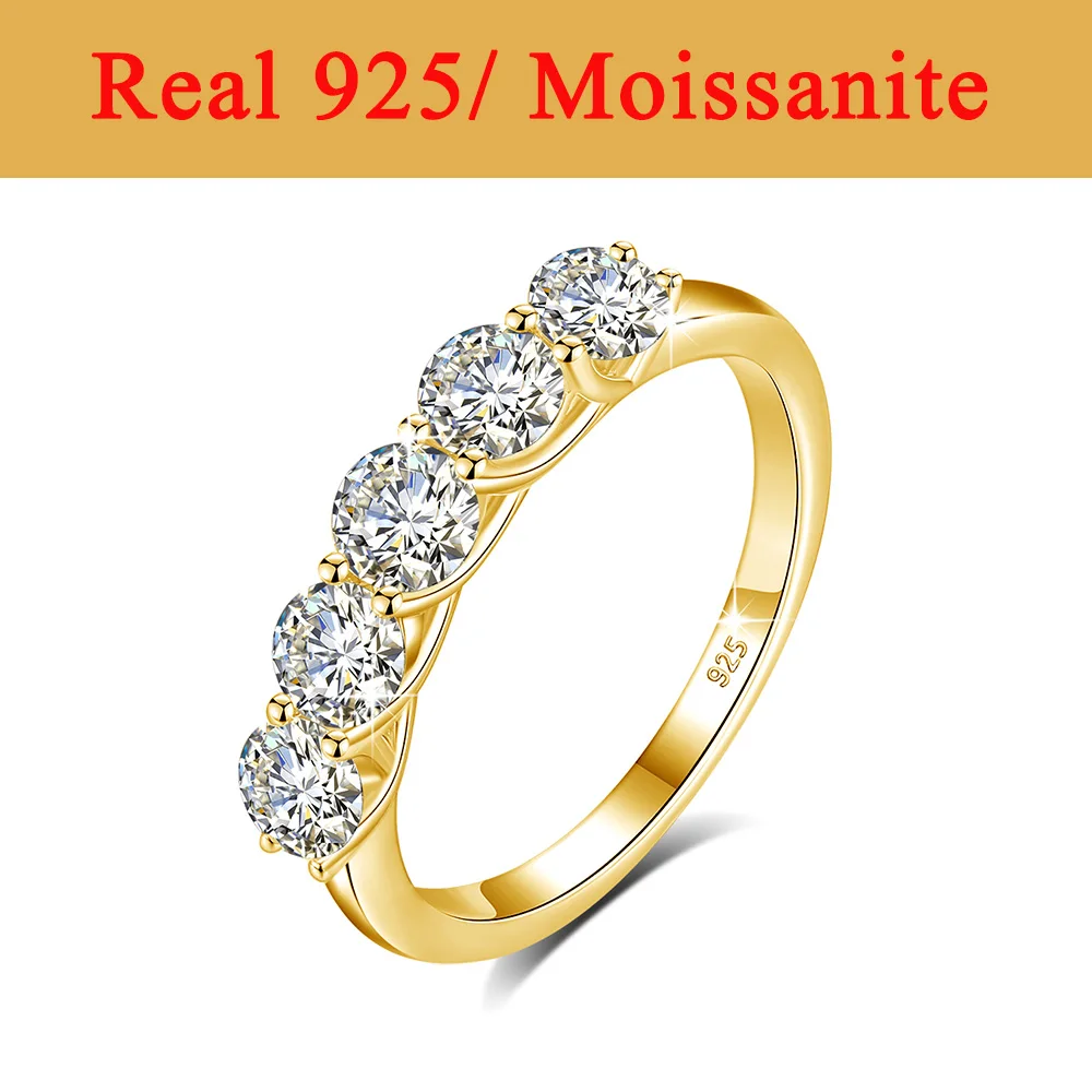 Luxury Moissanite Gold Ring 925 Sterling Silver Women Engagement Wedding 5 Gemstone Rings Fine Jewelry