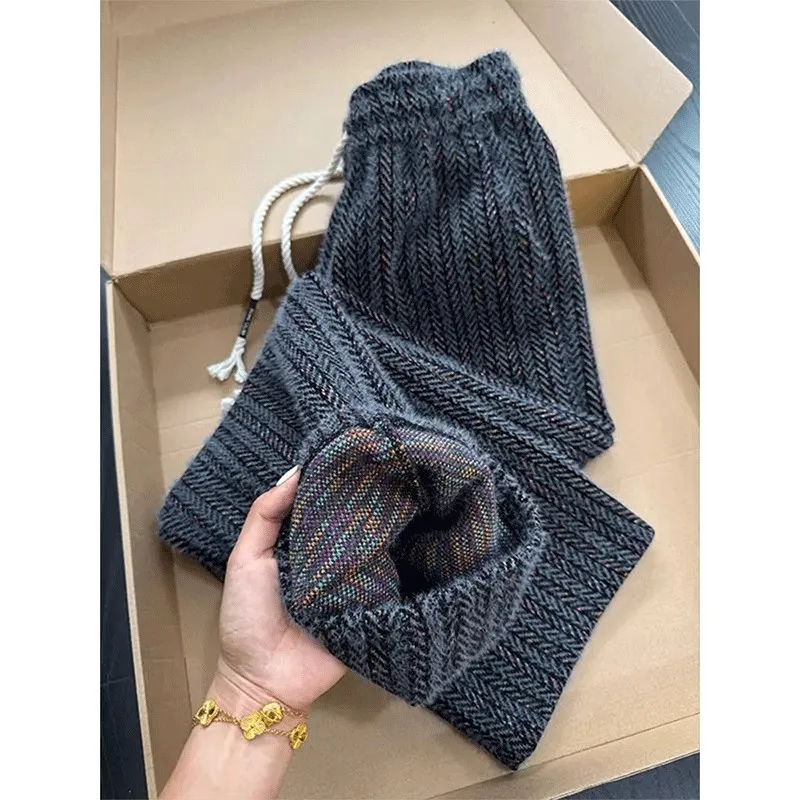 

Colorful striped straight sweatpants men's autumn and winter old money style corduroy pants drapey loose casual trousers