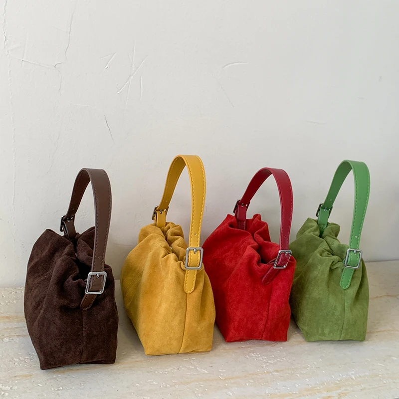 

Female Versatile Ruched Handbag Autumn And Winter Suede Pleated Cloud Bags Stylish Frosted Single Shoulder Bag Solid Colour