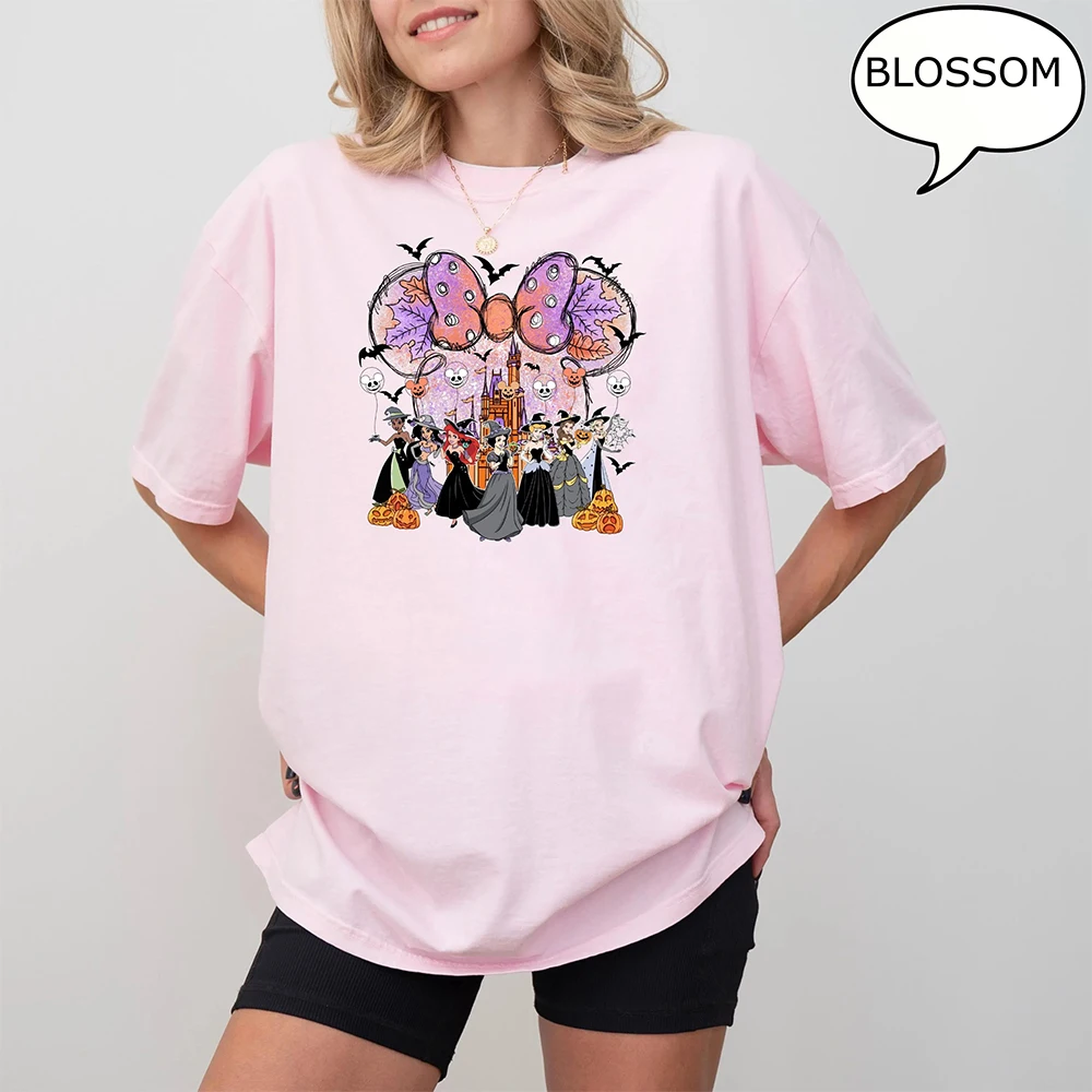 2025 Neues Disney Halloween Kurzarm-T-Shirt für Damen, lässiges Mode-Shirt, Disney Magic Princess, Sommer, bequemes Sport-Top