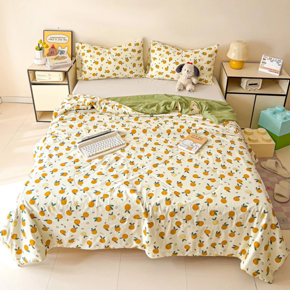 

Washed Cotton Summer Quilt Printed Lightweight Machine Washable Soft Breathable Single Double Bedding for Air Conditioner