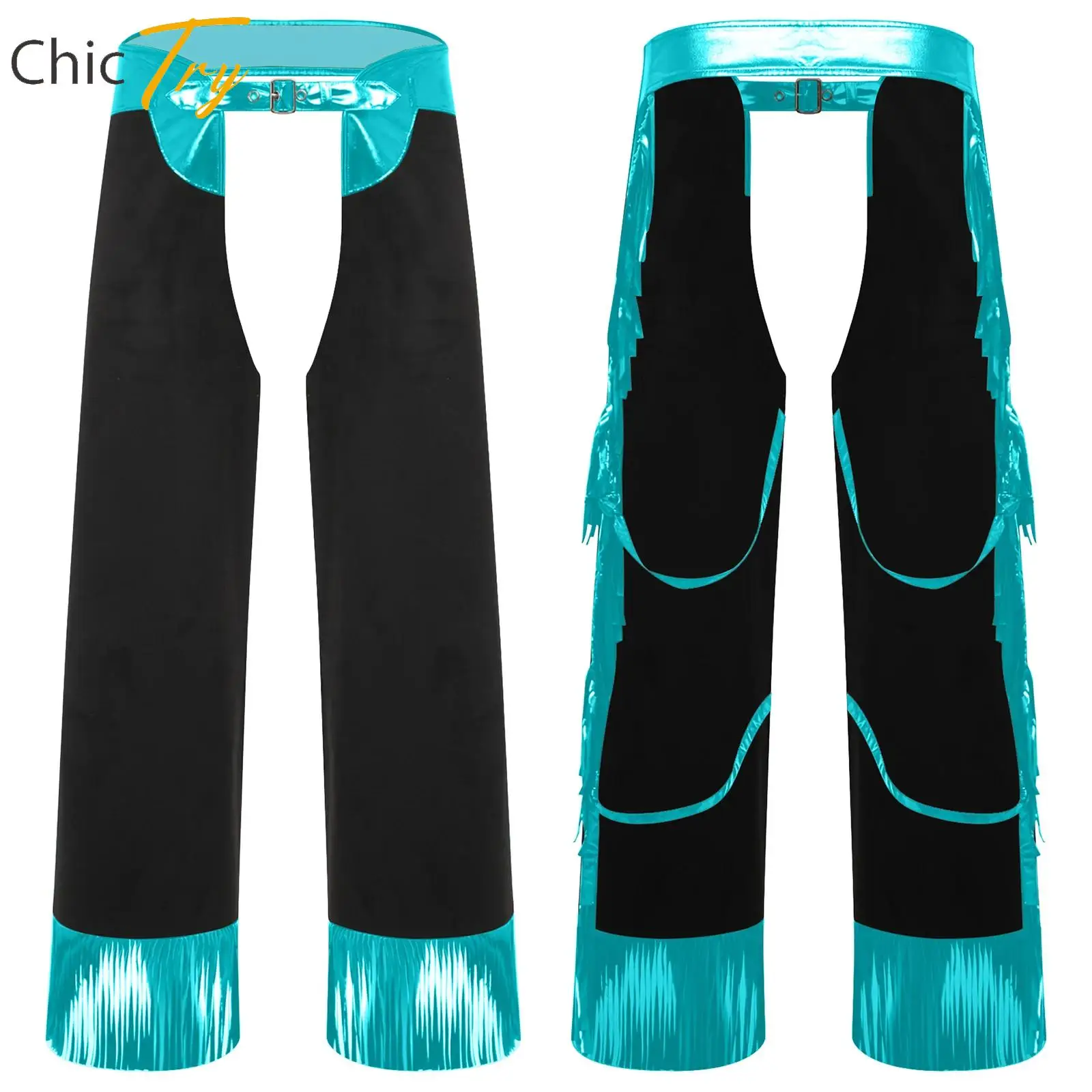

Mens Metallic Shiny Fringe Hollow-out Crotch Cowboy Pants Western Cowboy Pants Halloween Dress Up Party Costume Rave Clubwear