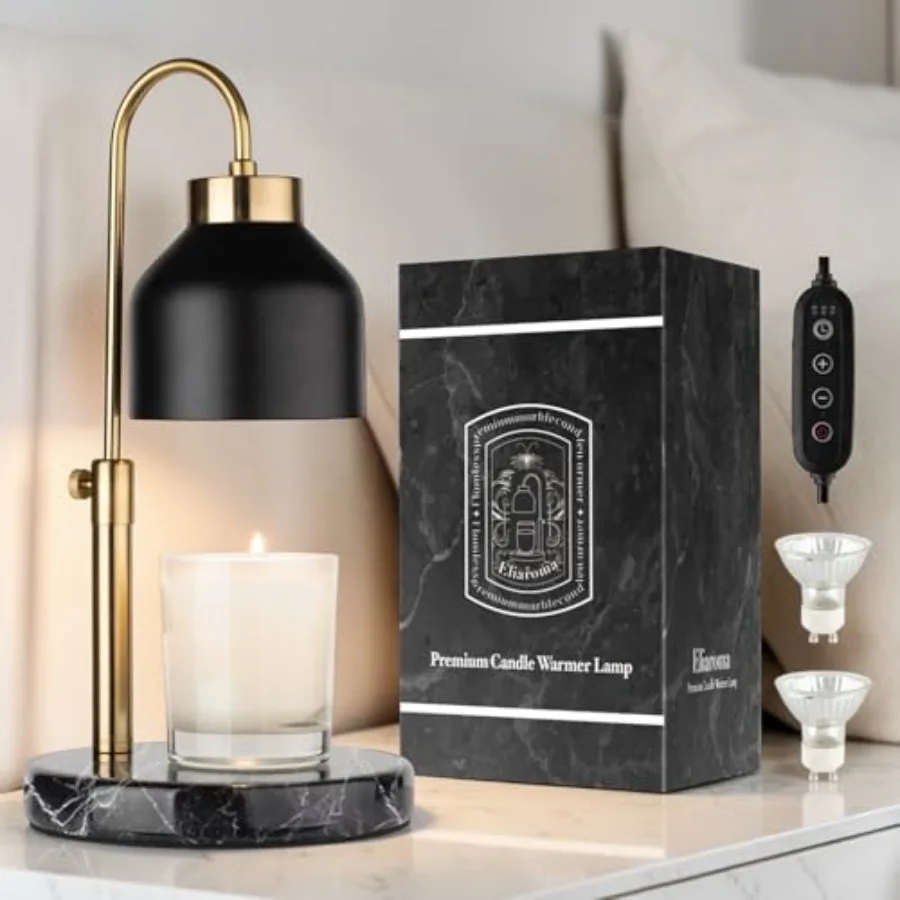 

Marble Candle Warmer Lamp with Timer and Dimmer - Adjustable Height Electric Wax Melt Warmer fit for All Jar Candle Sizes, Prem