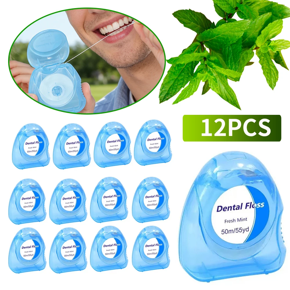 

12 шт. рулон зубной нити мятного цвета - портативная коробка с белым зубным мостом - чистка полости рта от свежего дыхания - домашний набор зубных мостов - межзубный