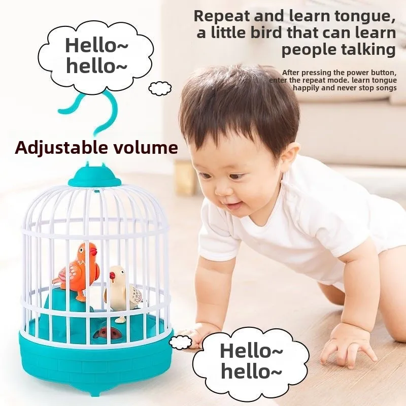 

Electric Talking Bird Cage Toys Pet Inductive Voice Controll Simulation Singing Parrot Light Sound Children's Education Toy Gift