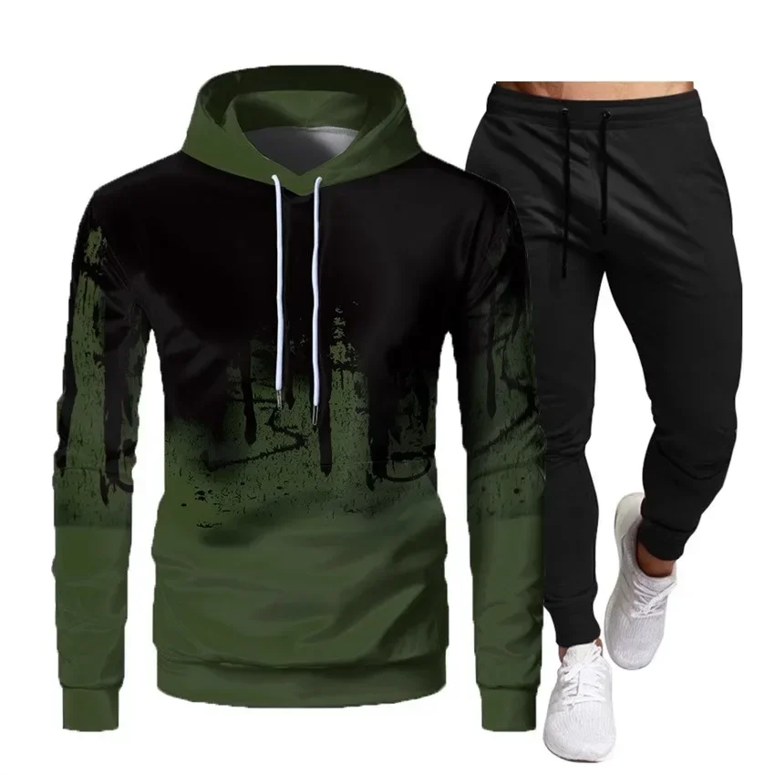 Autumn Winter Trending Tracksuits Men Camouflage Hoodie + Pant 2 Piece Set Sports Wear 3d Ink Jogging Suits Training hoodie set