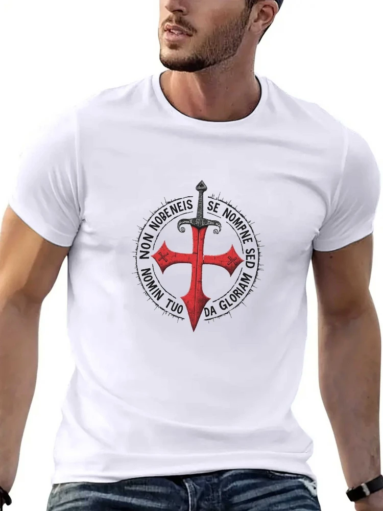 

Latin Templar Cross Sword Graphic with Medieval-Inspired Design -100% cotton O-neck short sleeve casual printed men's T-shirt.
