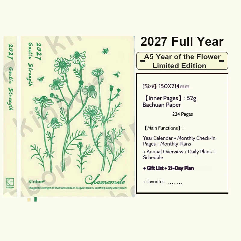 Kinbor 2027 Full-Year A5/A6 Planner,52gsm Tomoe River Paper,Artistic Inner Pages for Journaling,Daily Scheduling&Habit Tracking