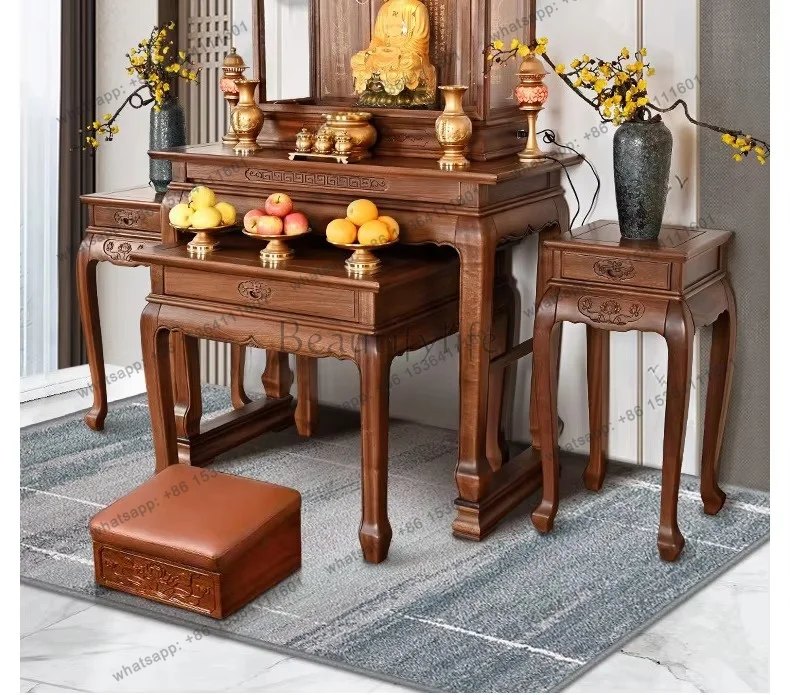 YJ Solid Wood Rosewood Buddhist Altar Table Simple Incense Burner Shrine Home Worship Desk for Deities