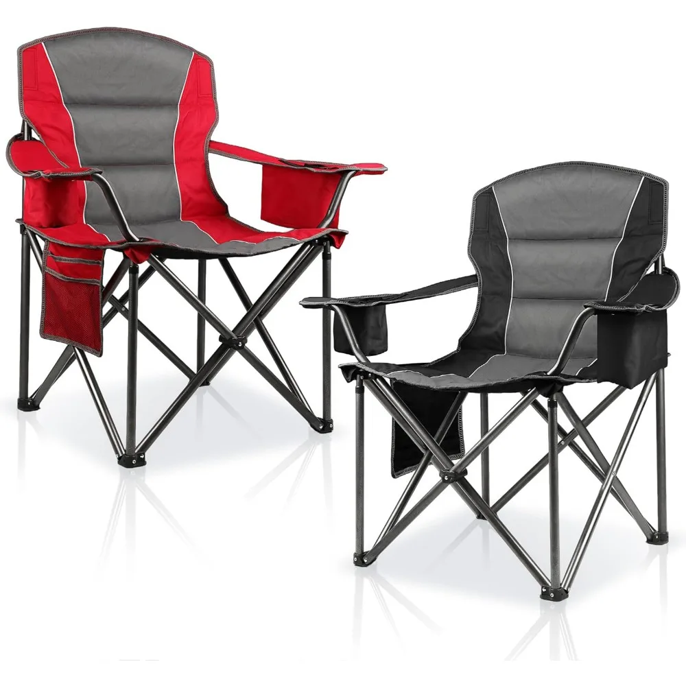 

2 Pack Oversized Folding Camping Chairs for Adults, Heavy Duty Lawn Chairs with Cup Holder Storage and Cooler Bag, 450 LBS Weigh