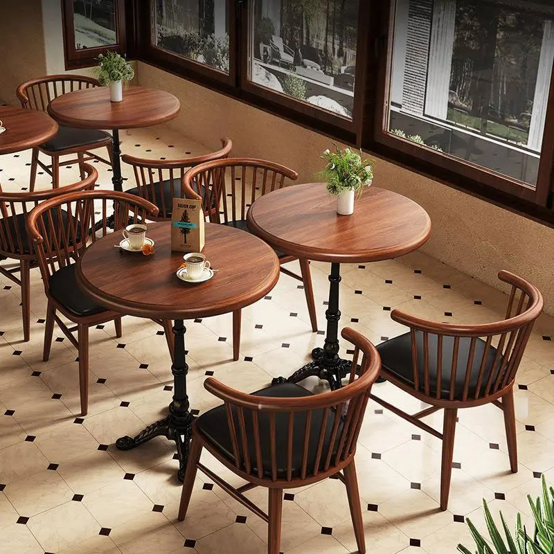 #American Retro Cafe Bar Solid Wood Table Baking Dessert Milk Tea Store Dining Table Stylish Restaurant Furniture
