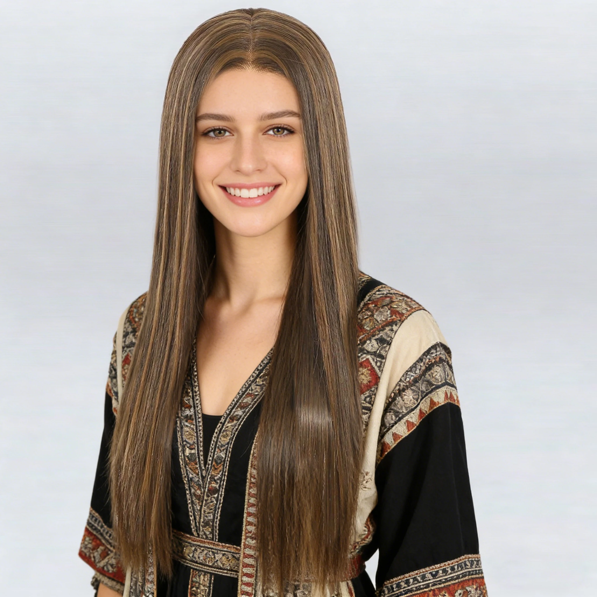13*6*1 Lace Ombre Brown Synthetic Straight Wig, Women's European American Style, Long Silky Full Wig for Daily & Work