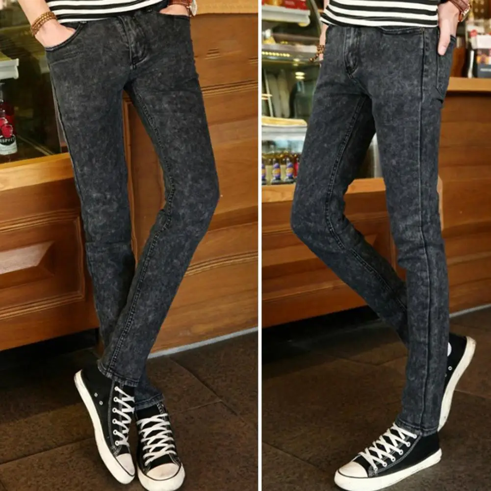 

Stylish Men Pencil Pants Stylish Men's Slim Fit Zipper Jeans High Waist Denim Pencil Pants for Office School Travel for Man