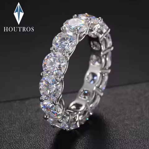 5mm D Color Moissanite Row Ring 925 Sterling Silver Diamond Wedding Band Rings For Women Certified Fine Jewelry Gift Houtros