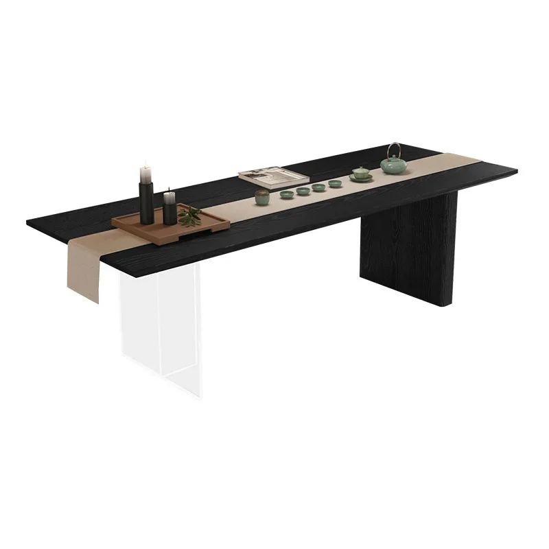 

Wabi Stillwind carbonized wood Office tea table Balcony Solid wood large board Zen new Chinese tea table and chair combination