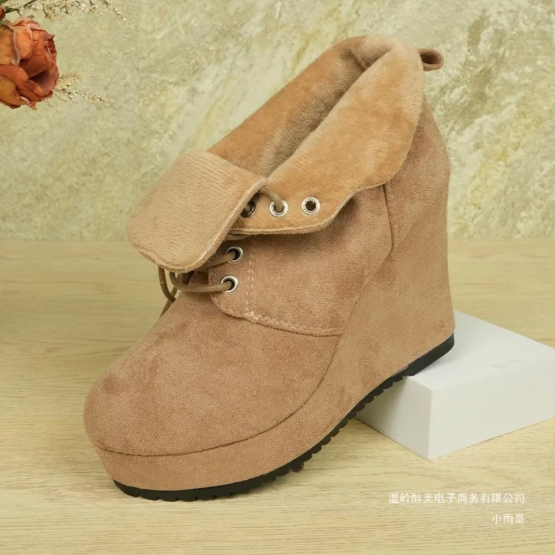 Trend Women Boots Plus Size Chunky Platform Ankle Boots Woman Autumn Winter Short Booties Fashion Lace Up Wedge Shoes for Women