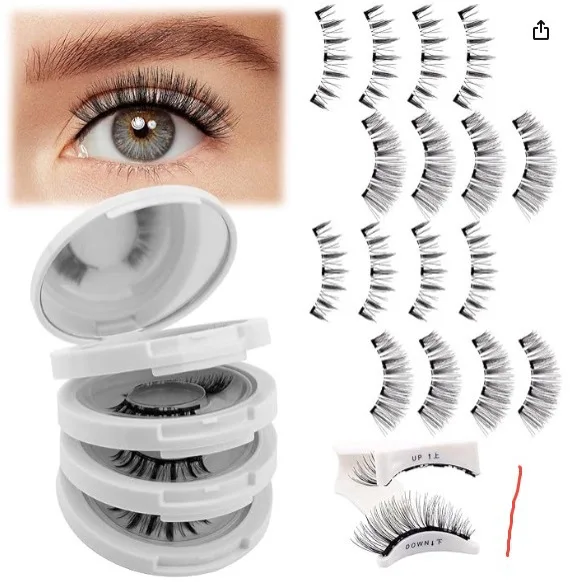 Heißverkauftes 4-Paar magnetisches Wimpern-Set, falsche Wimpern, natürliche, grenzüberschreitende, dicke, wiederverwendbare Wimpern mit Clip