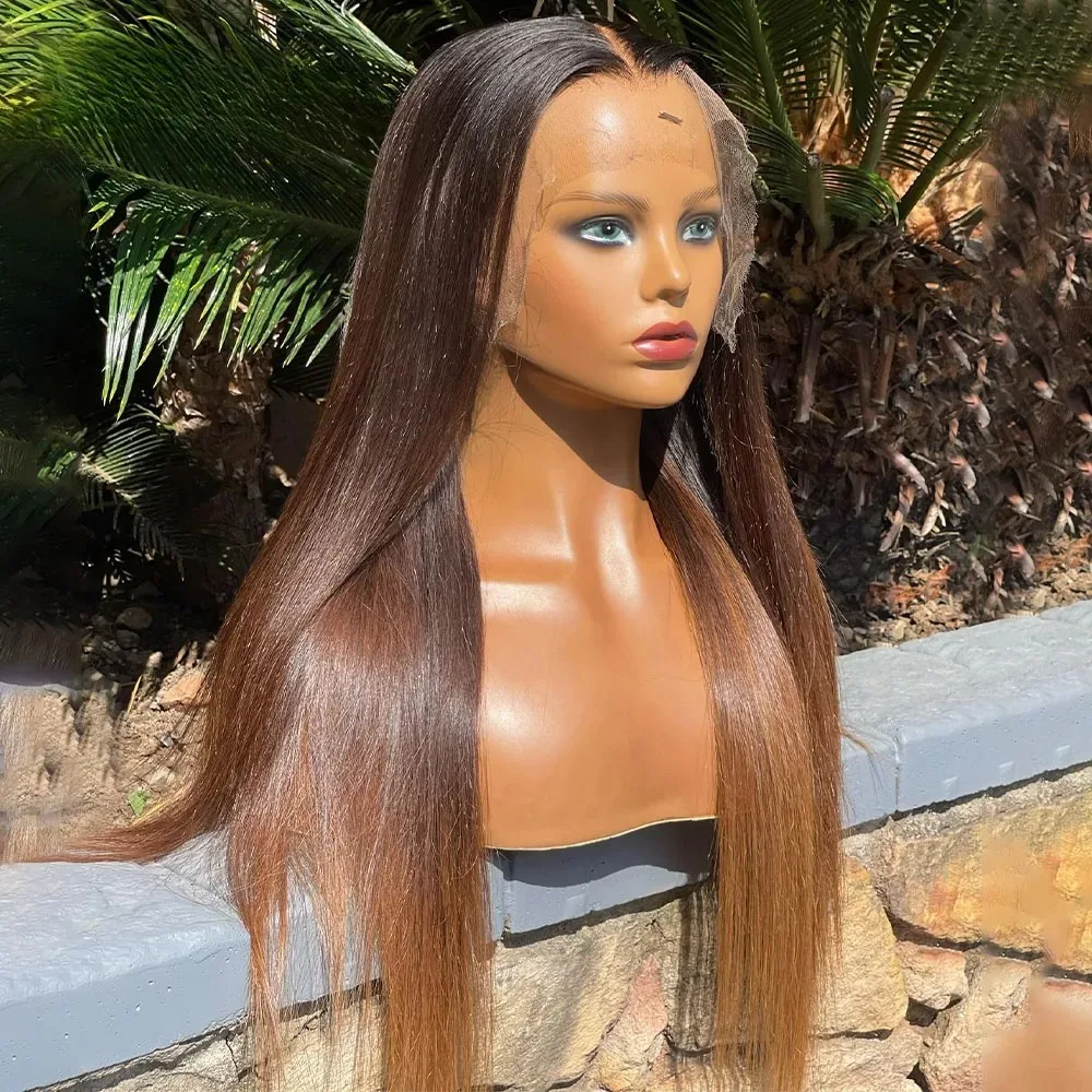 

Ombre 1b/30 Color Bone Straight Wigs Glueless Lace Frontal Wigs Ombre Brown 13x4 HD Lace Frontal Wig Synthetic And Blend Wigs