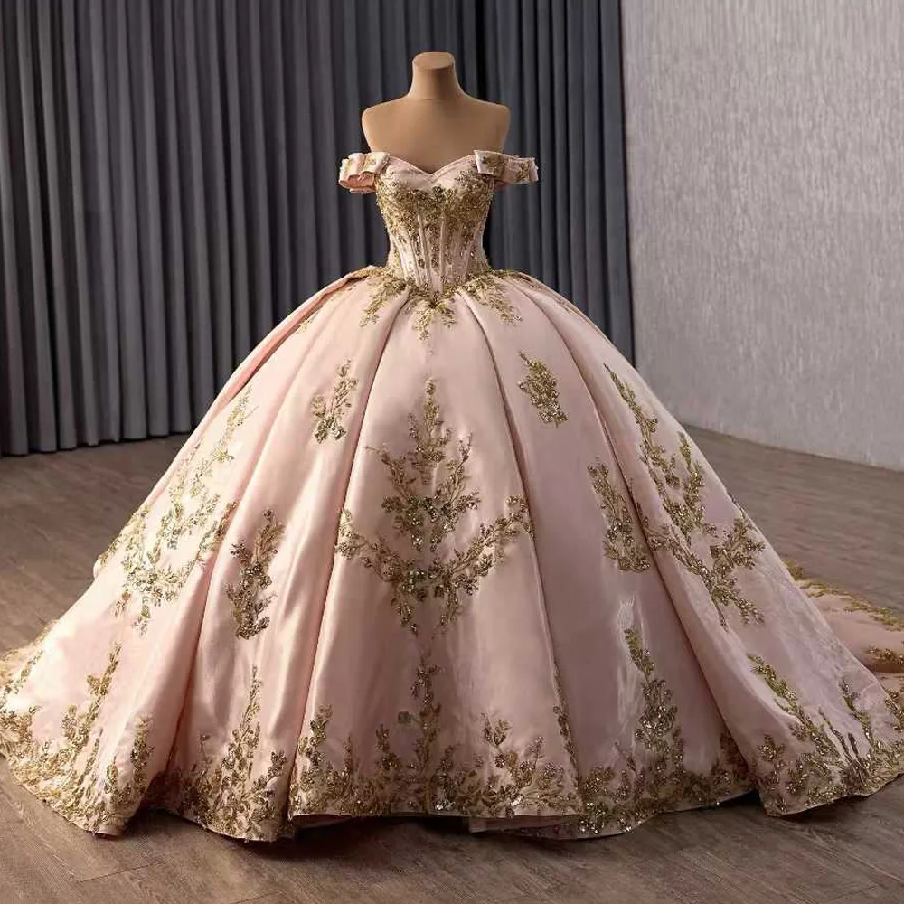 

Princess Sweetheart Quinceanera Dress Off-The-Shoulder Lace-Up Back Sequined Embroidery Customizable