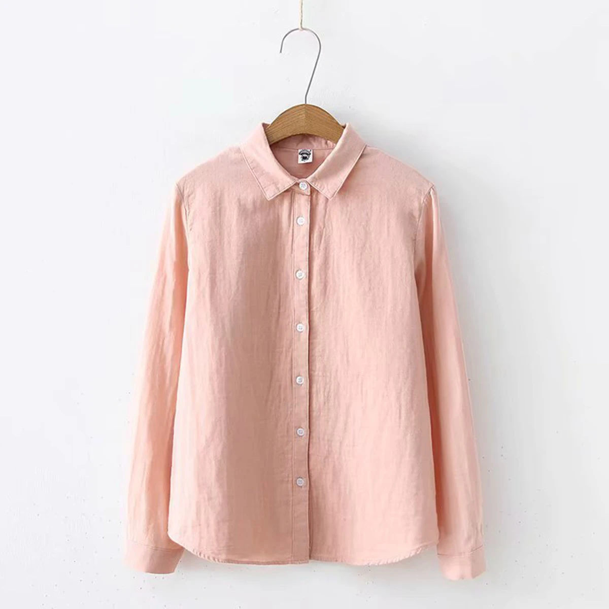 New Spring Women Double-layer Cotton Shirts Full Sleeve Pointed Collar  Loose Solid Casual Soft Blouse Office Lady Work T34407X