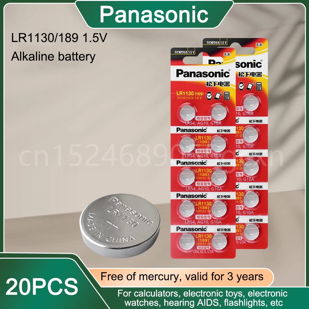 20 шт., щелочные кнопочные батарейки Panasonic AG10 LR54, 1,55 в, SR54 389 189 LR1130 SR1130