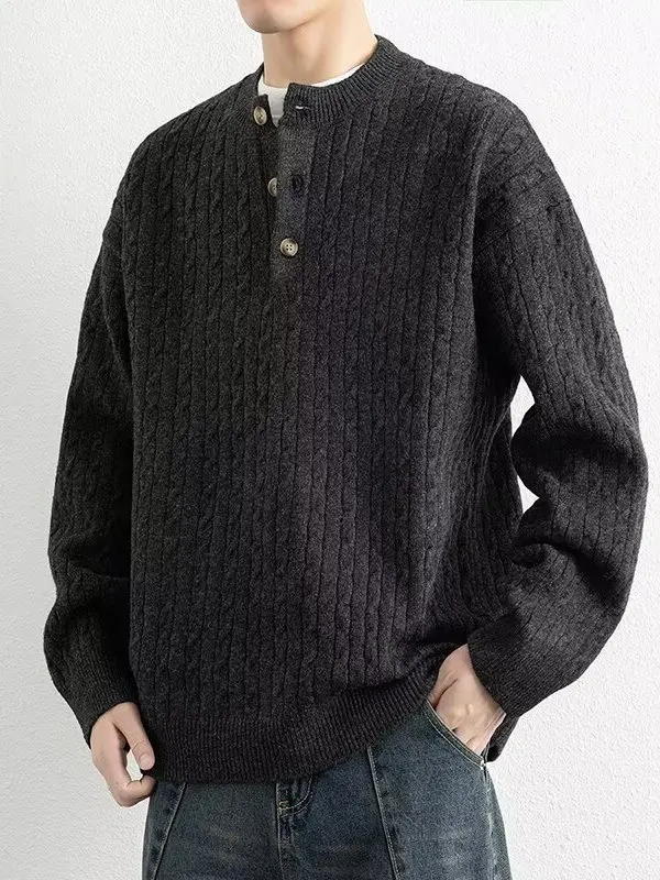 

Мужской вязаный свитер в американском ретро-стиле с воротником-стойкой, осенне-зимний, повседневный, из смесового хлопка, теплый, мягкий, базовый