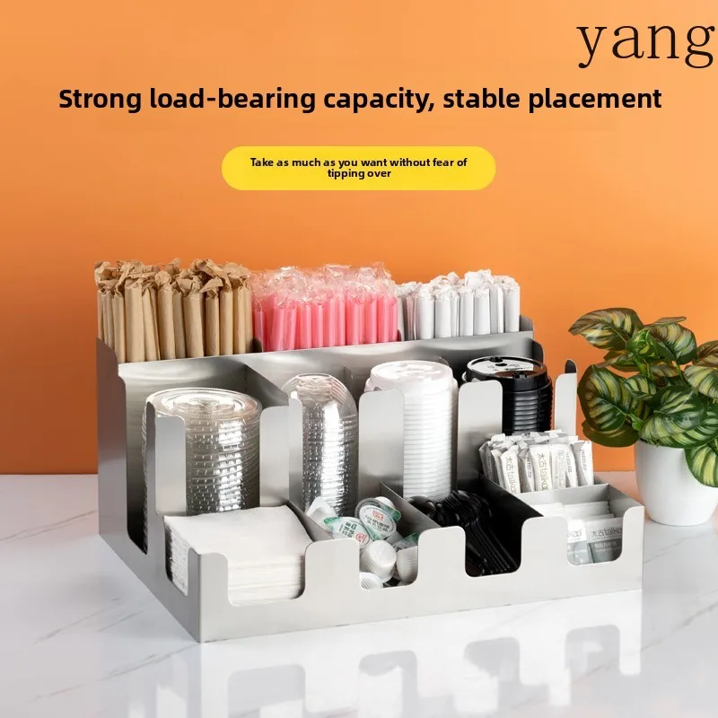 LMM disposable straw storage box milk tea multi-functional stainless steel cup lid tissue box