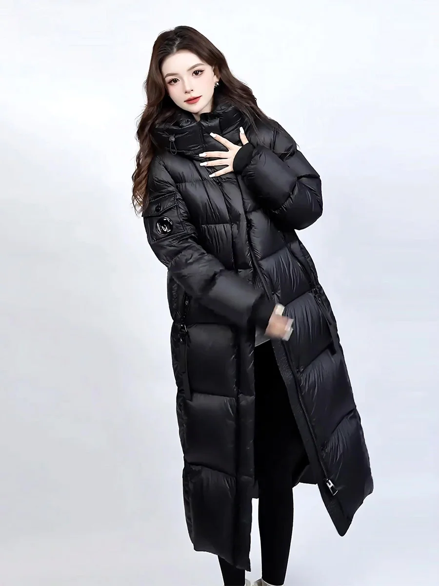 Chaqueta de Plumón Ultra Larga Blanca para Mujer, Abrigo de Invierno Ultra Resistente al Frío, con Capucha, para Viajar al Trabajo, con Gorro No Extraíble