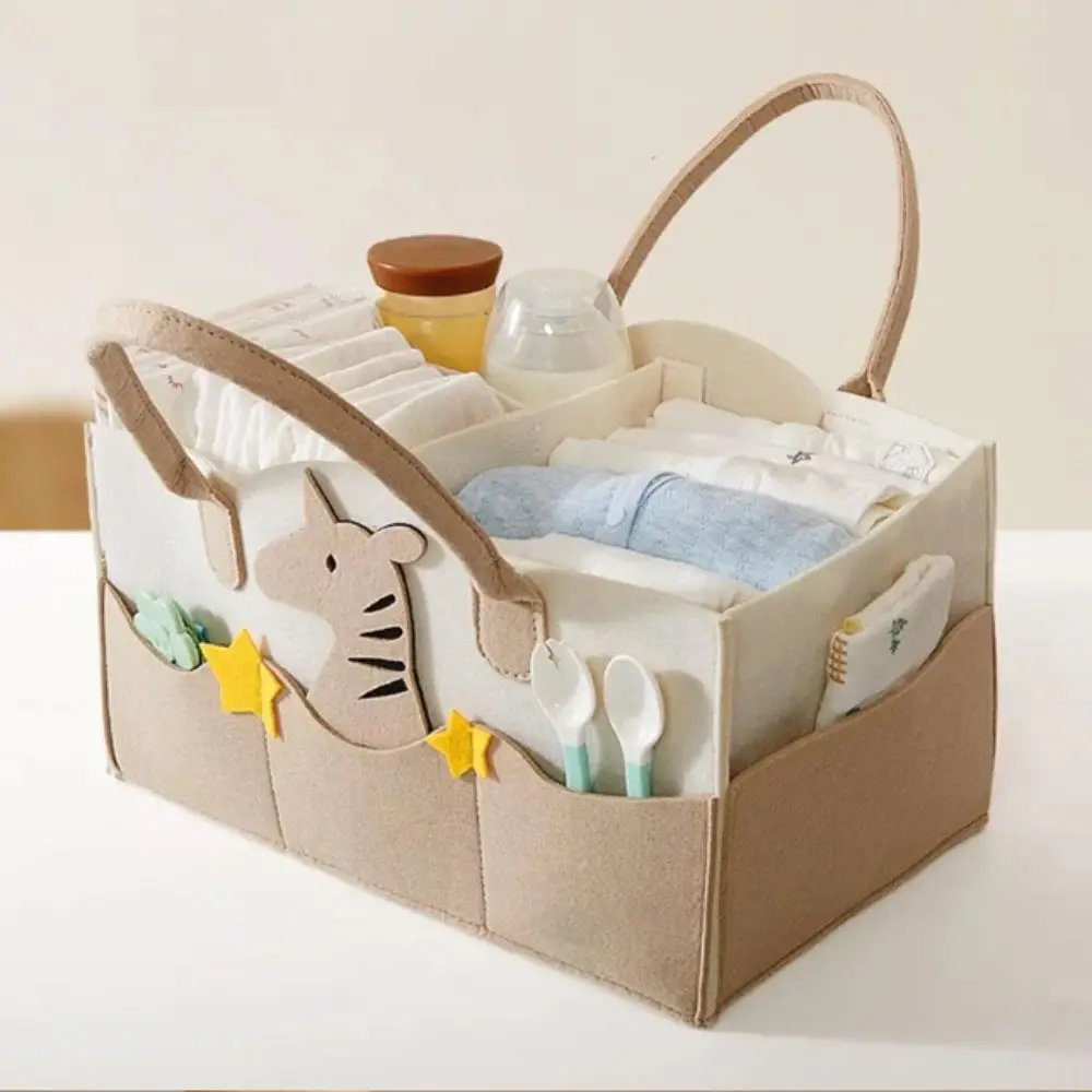 

Felt Material Diaper Organizer Foldable Design Cartoon Print Nursery Storage Bin Portable Bag Non-Woven Fabric