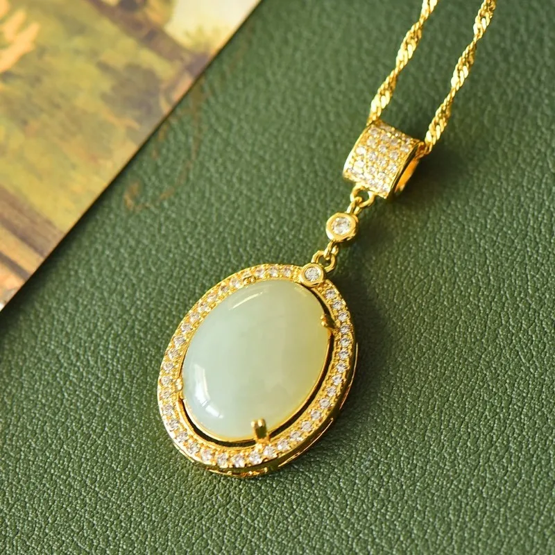 

Exquisite Copper Inlaid Hetian Jade White Jade Water Drop Women's Jade Pendant