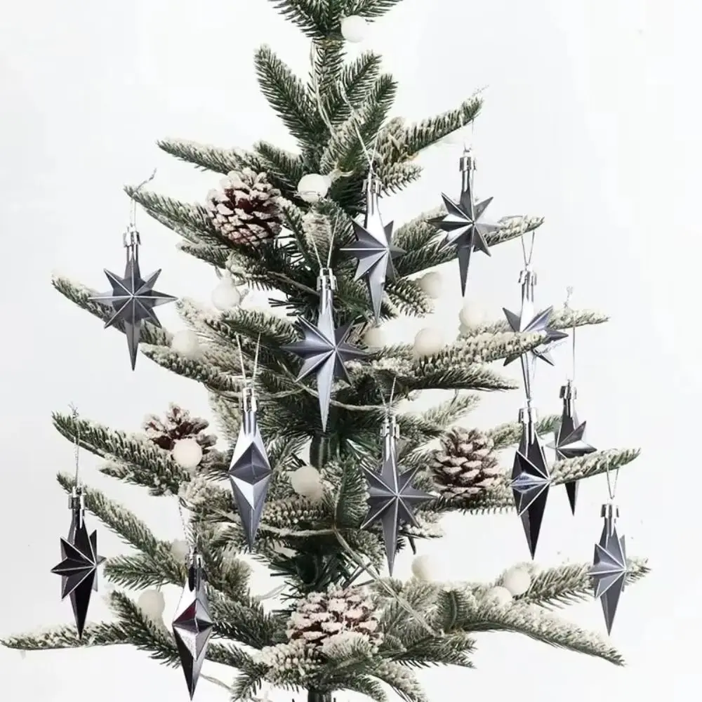

12pcs New Plastic Christmas Hanging Ornaments Star Shaped Glittering Xmas Tree Pendant DIY Party Supplies Festival Decorations