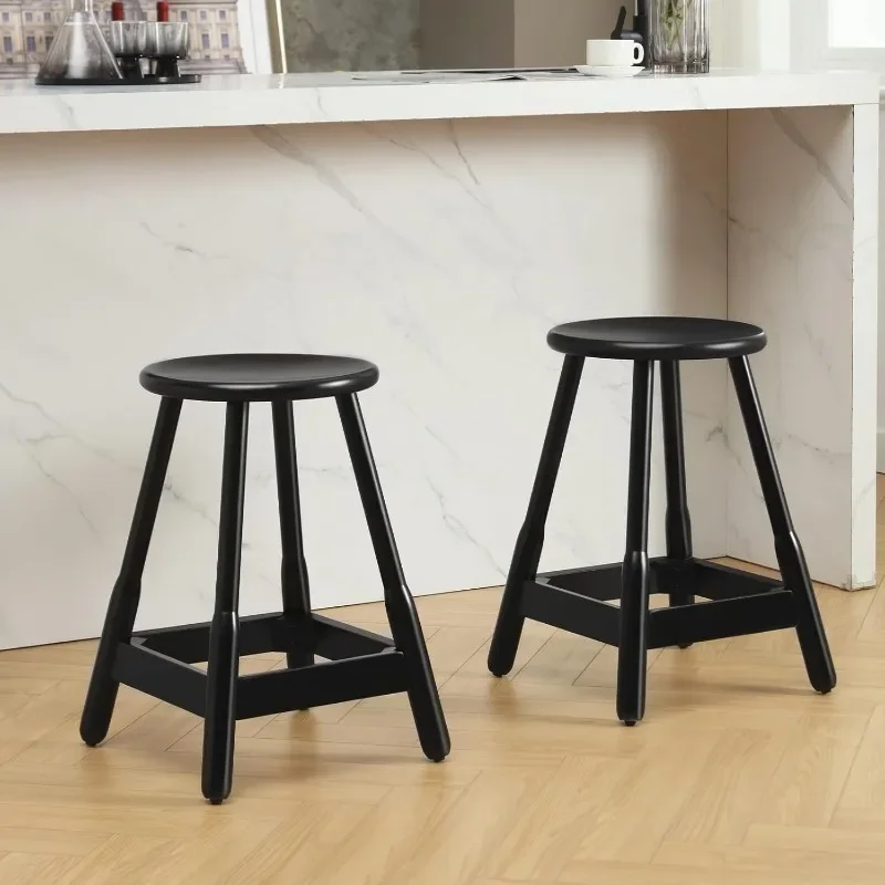 

AQO Bar Stools with Round Seat with Footrest, Sturdy Wooden Frame, for Dining Room, Restaurant, Kitchen, Bar Counter