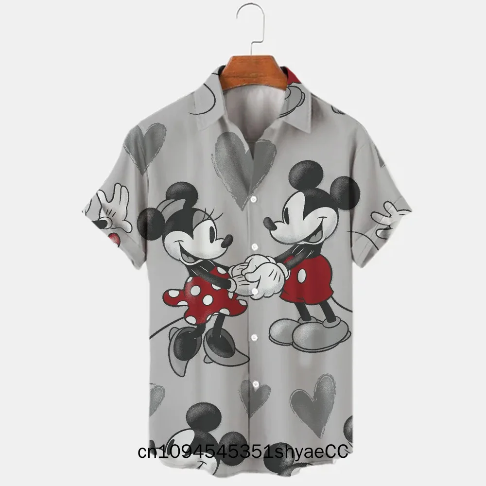 2025 Miniso 3D Printing Disney Donald Duck Mickey Mouse Temperament Men's Shirts Summer Fashion Street Trend Retro Boutique Tops