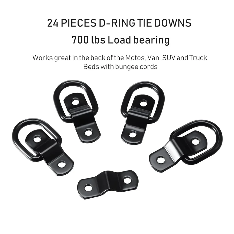24 Pack D Ring Tie Down 1/4 Inch Stainless Steel D-Rings Trailer 700 Lbs D-Ring Bracket D Ring for Ratchet Tie Down Straps Car