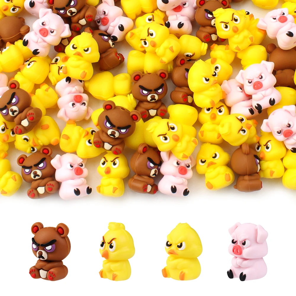 5/10pcs Focal Silicone Beads 3D Angry Animals Cute for DIY KeyChain Making Pen Decor Ornamental Focal Jewelry Accessories