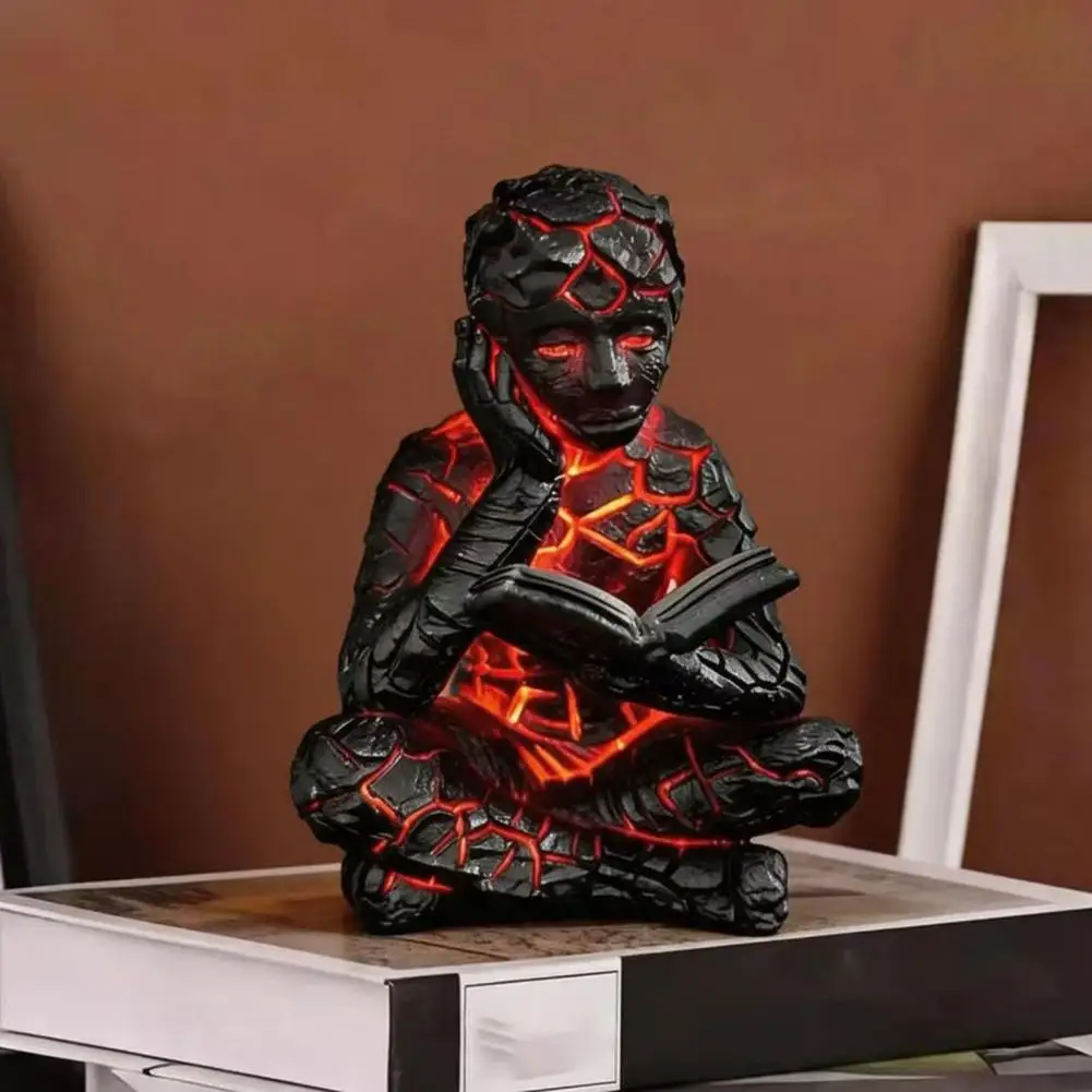Abstract Thinker Figurine Resin Art Ornament Cracked Reader Figurine with Led Light Abstract Art Statue for Home Decor for Desk