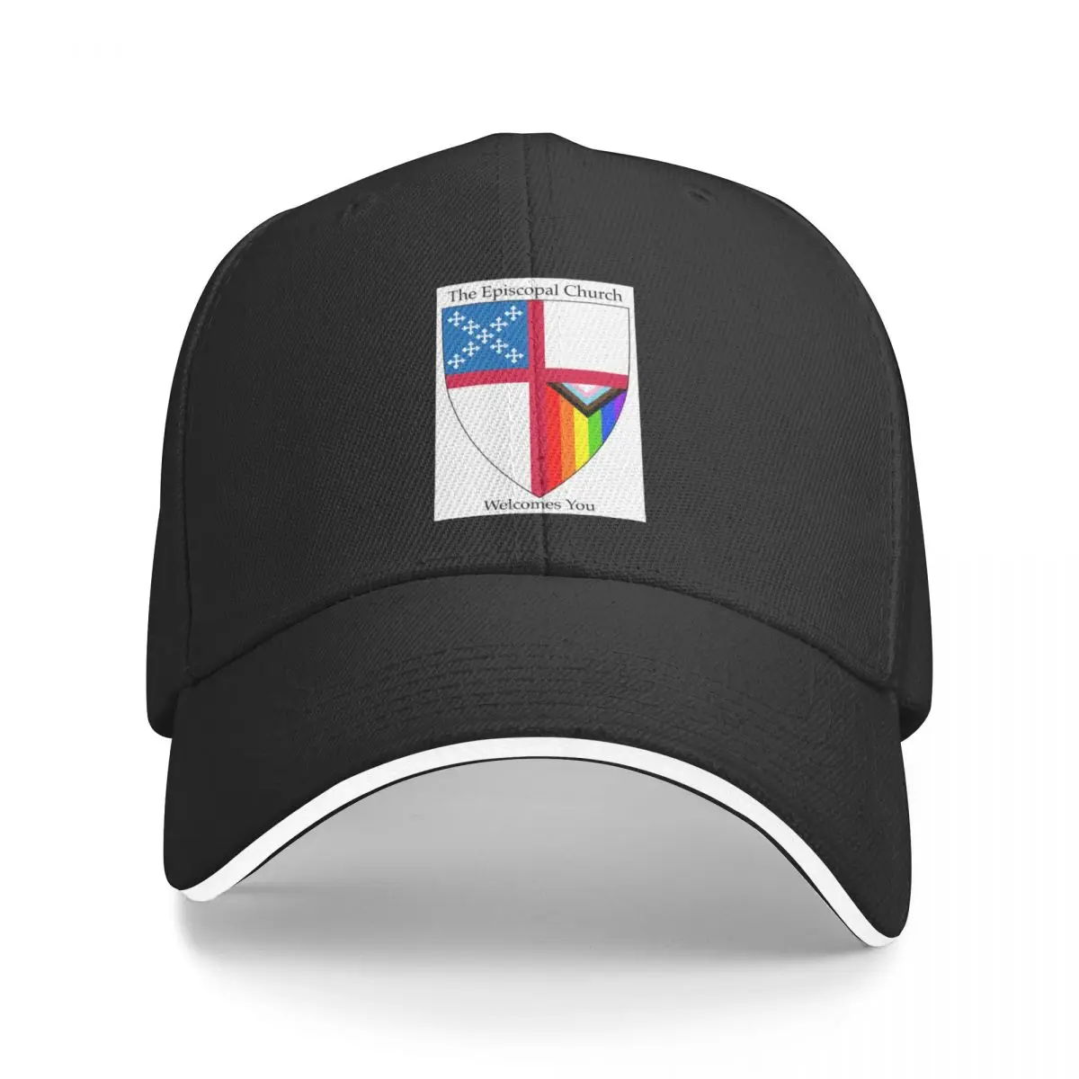 Episcopal Church Shield with Progressive Pride Flag Vertical Rainbow - Welcomes You 2 Baseball Cap