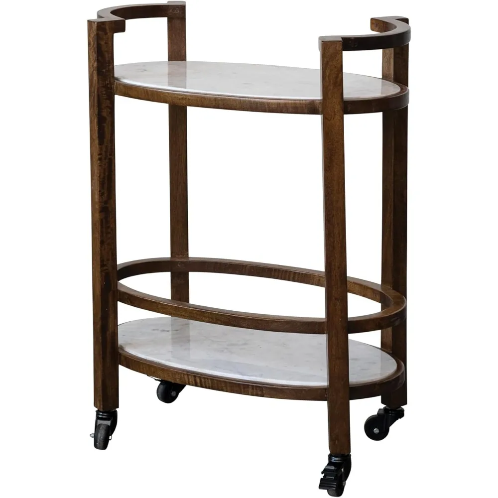 

Creative Co-Op Mango Wood and Marble 2-Tier Bar Cart, Walnut and White
