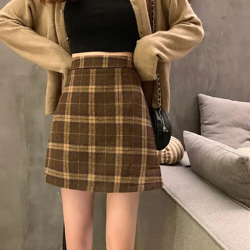 Saias vintage femininas mini império na moda all-match streetwear feminino outono faldas estilo preppy coreano simples magro elegante a linha