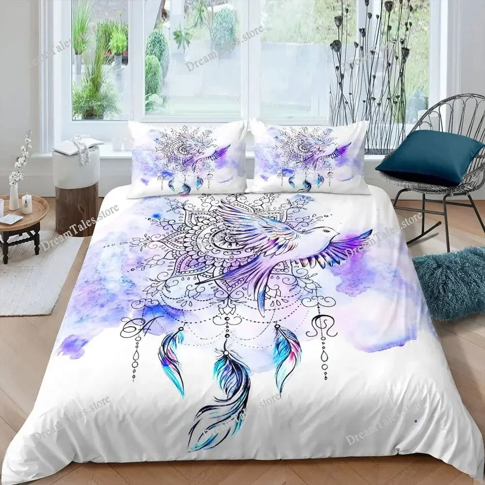 Pigeon Peace Duvet Cover Set Cute Bird Pattern King Queen Size Polyester Comforter Cover with Pillowcase for Teens Bedding Set 3