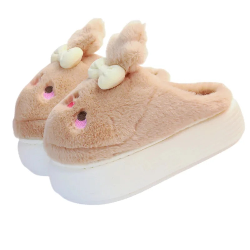 2022 Winter New Furry Chick Cotton Slippers Women\'s Home Cotton Slippers Cartoon Cute Thick-soled High-heeled Fur Slippers