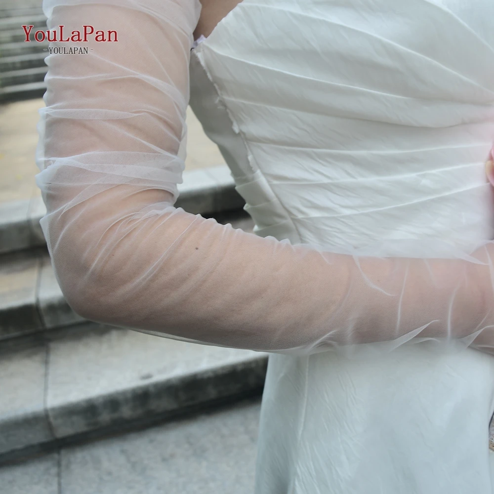 YouLaPan Removable Bride Sleeve Fingerless Bridal Glove Sheer Tulle Elbow Length Wedding Bachelorette DIY Party Accessory VM20A