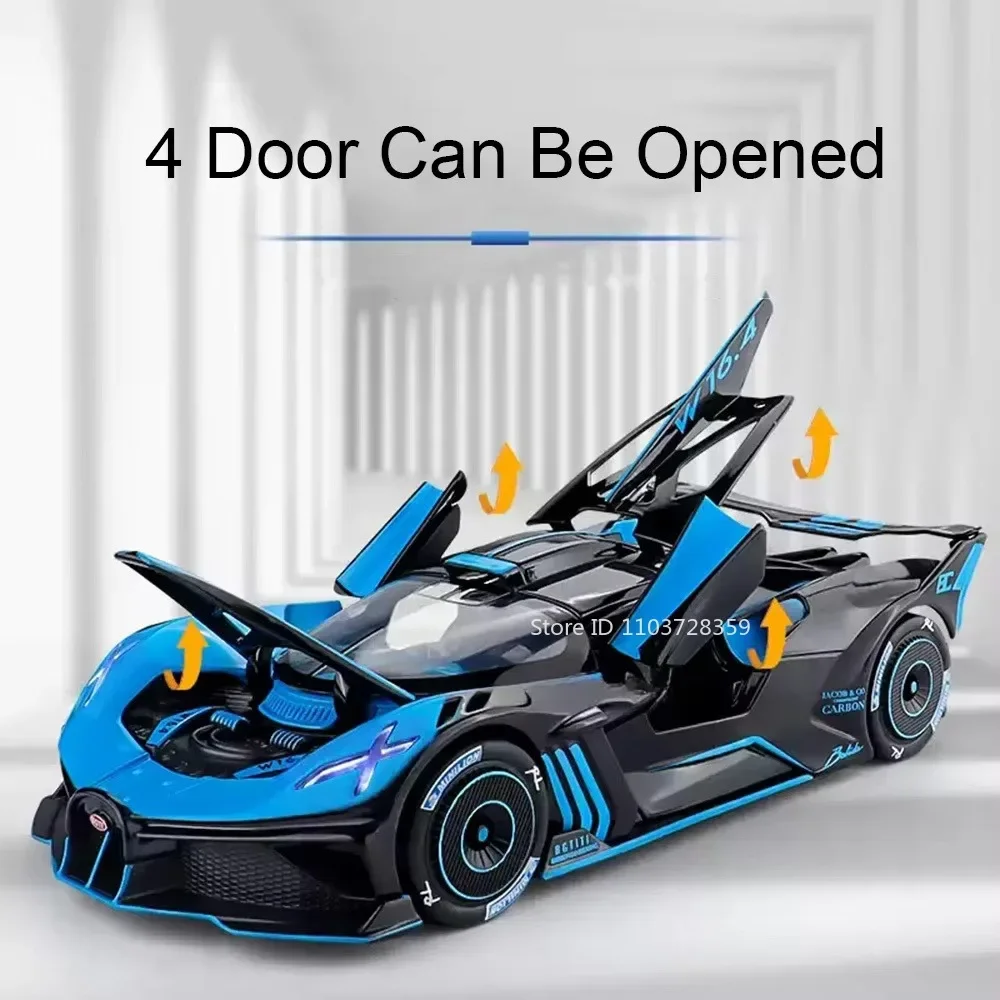 1:24 Model BOLIDE ATLANTIC Sports Car Toys Alloy Diecast Supercars Sound Light Doors Opened Pull Back Shock Vehicle for Toy Gift